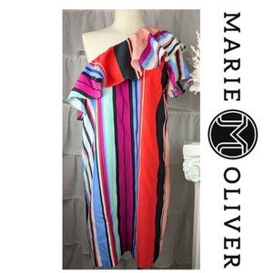 NWT Marie Oliver Striped Shift Dress Bold Multi-Color Silk Blend Off Shoulder S